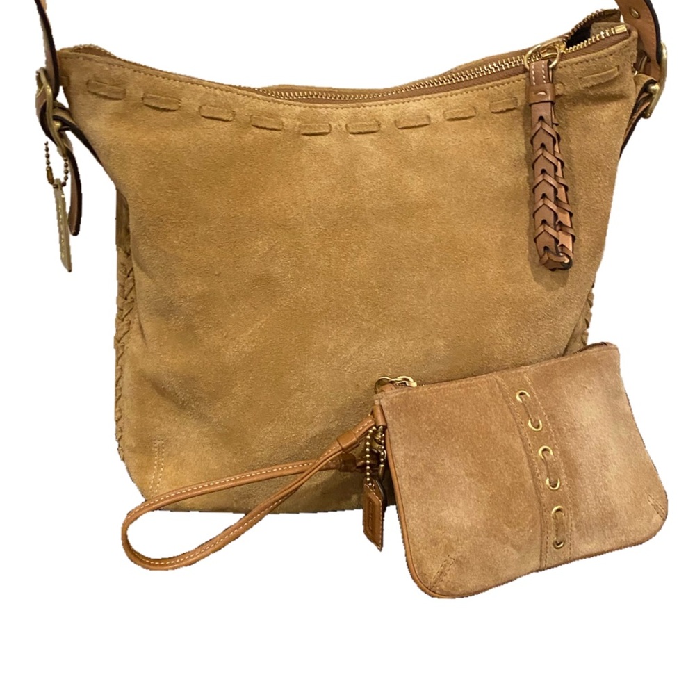 Coach Tan Suede Shoulder Bag with Pouch